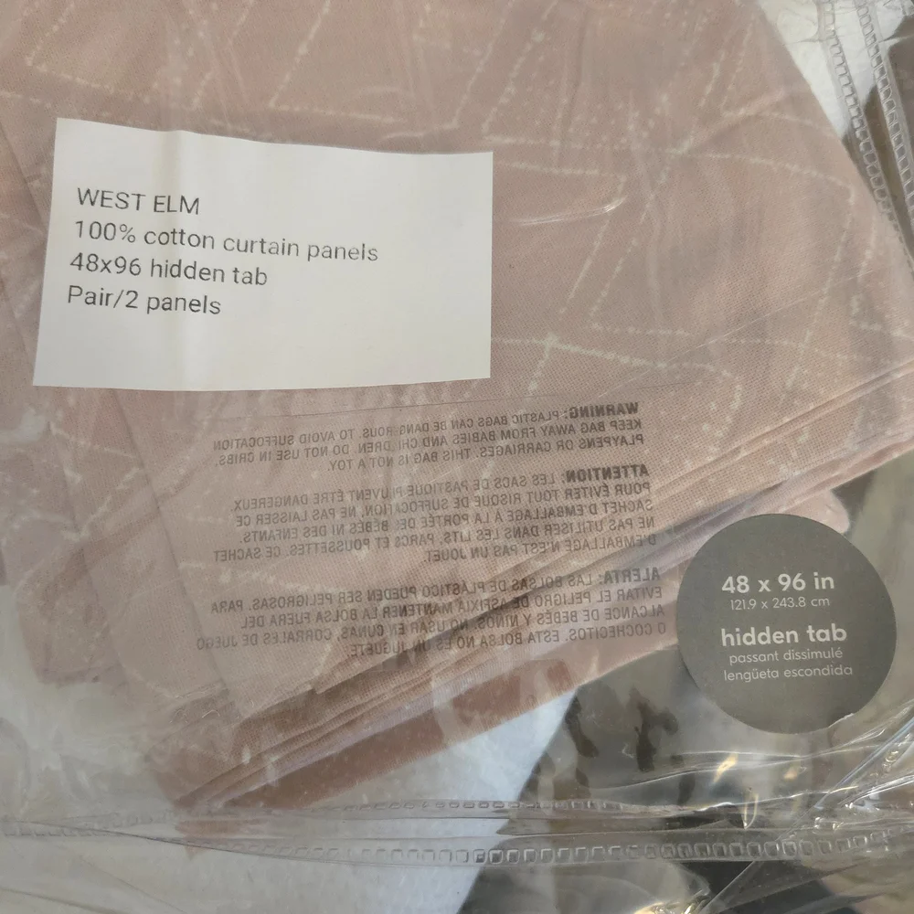 2 West Elm Curtain Panels Hidden Tabs Fragmented Squares Pink Dusty Rose 48x96